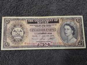Belize F. British Honduras Banknote 2 Dollars 1976 Queen Elizabeth FDC - Picture 1 of 8