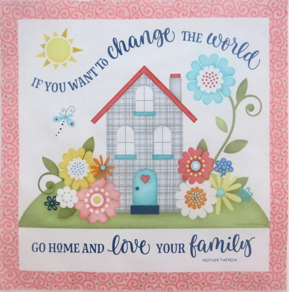 Change World Love Family Fabric 10.25" Quilt Block Square A1 - Image 1 of 1