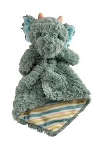 Aurora Green Dinosaur Plush Lovey Baby Blanket Soft Comforter 13" Striped Fabric - Picture 1 of 6