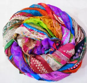 42 yard Unstitched Recycled ART Silk Sari Ribbon Yarn tassel BRIGHT Skeins DS202 - Picture 1 of 6