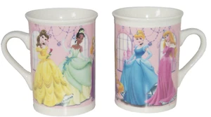 Disney Princess Mug Cinderella Belle Sleeping Beauty Rapunzel Tiana Lot of 2 NEW - Picture 1 of 2