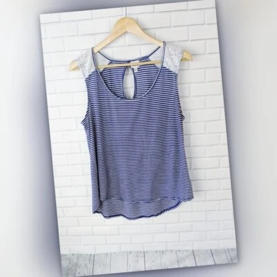 Mudd Shirt Womens XL Blue Striped Scoop Tank Top Boho Cottage Prairie Beachy - Image 1 of 4