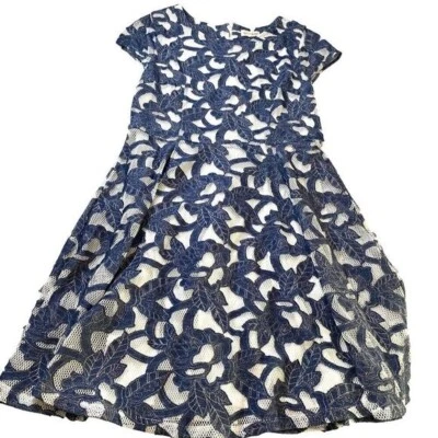 Maison Jules Fit & Flare Dress Cotton Lining With Mesh/Floral Applique Overlay M - Image 1 of 4