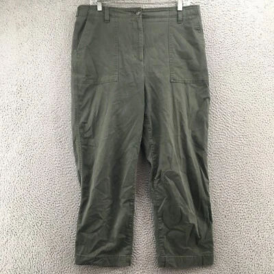 Talbots Crop Chino Pants Womens 14 (Actual 35X25) Green High Waist Pockets Zip - Image 1 of 4