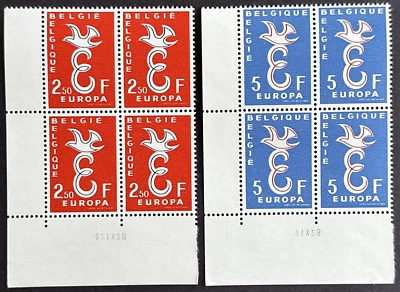 Belgium 1958 Set of 2 Plate Blocks MNH OG EUROPA Sc#527-528 - Image 1 of 2