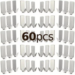 Useful 60X square Adhesive Kitchen Wall Door Stainless Steel Stick Hook Hanger - Picture 1 of 2