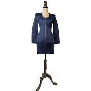 Chantal Thomass Japan Licensed 1990’s Navy Cotton Zip-Up Skirt Suit Size 38 - Picture 1 of 7