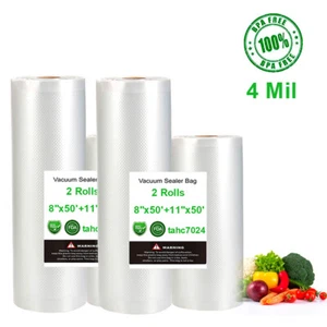 4 Pack 8"x50' 11"x50' Vacuum Sealer Bags Roll 4mil Thick Food Saver Seal Storage - Bild 1 von 10