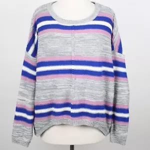 Free For All Womens Large Gray Striped Knit Sweater - Picture 1 of 4