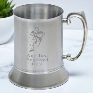 Personalised Engraved Rugby Stainless Steel Tankard st1 - Picture 1 of 2