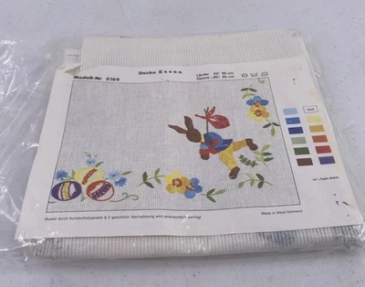Stamped Easter Tablecloth To Embroider Bunny Eggs West Germany Cotton - Image 1 of 4