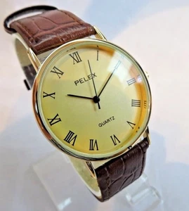 Gents Easy Read Watch Gold Dial Brown Faux Leather Strap by Ravel - Picture 1 of 5