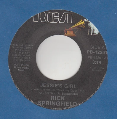 45 RPM - 7'' - RICK SPRINGFIELD - JESSIE'S GIRL / CARRY ME AWAY - Image 1 of 2