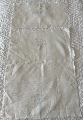 3 - Vintage Floral Bouquet Linen Dresser Scarves Stamped Embroidery - Image 1 of 4
