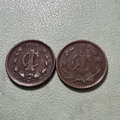 Lot of 2, Mexico 1 Centavo Coins 1904 & 1906, Eagle & Snake Reverse Better Grade - Image 1 of 4
