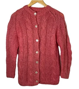 VTG Cable Knit Pink Wool Cardigan Sweater US Sz M/L ~ EU 40 Cottagecore Boho - Foto 1 di 11