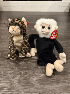 TY Beanie Babys 1998 - 2000 2 Stück Affe & Leopard Stofftiere Vintage - Bild 1 von 5