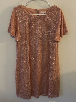 Sequin Dress Pink Womens Medium~Blush Mauve Sequin Shift Cocktail Lauren Conrad - Image 1 of 4