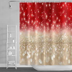 70x72inch Glitter Spots Shower Curtain Red and Gold Color Theme Shinny Dots S... - Picture 1 of 5