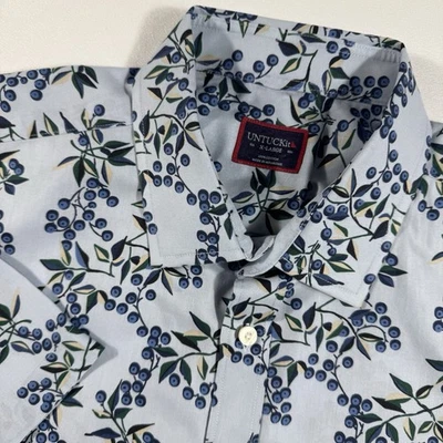 Camisa UNTUCKit Hombres XL Azul Estampado Botánico Hoja de Bayas AOP SS Algodón Abotonado Foto 1 de 4