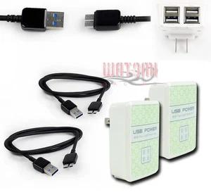 2X 4 USB PORT WALL ADAPTER+6FT MICRO 3.0 DATA CABLES BLACK FOR GALAXY S5 NOTE 3 - Zdjęcie 1 z 1