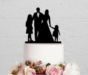 Novia y novio con dos niñas adorno de pastel de boda fiesta compromiso decoraciones - Imagen 1 de 4