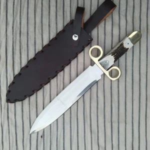 Movie Replica Tombstone Double Ring Guard Dagger Knife with stag handle. - Picture 1 of 5