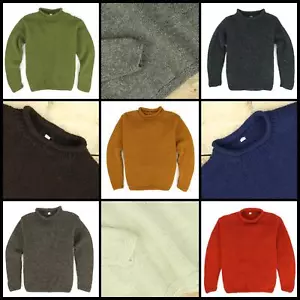 Handgestrickter Wollpullover Rundhals Pullover Uni Kuschelig Strick Handwerker Unisex - Bild 1 von 45