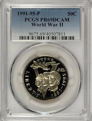 1991 - 95 - P  Commemorative Half Dollar - World War II - PCGS PR69DCAM - Image 1 of 2