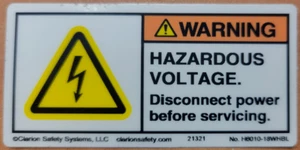Warning Hazardous Voltage Disconnect Power before Sticker Label Clarion (25/bag) - Picture 1 of 6