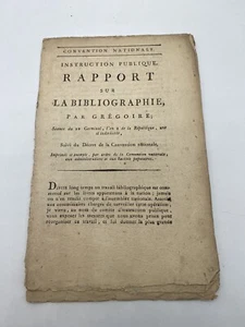 GRÉGOIRE (Henri-Baptiste) Rapport sur la Bibliographie,[1793] - Picture 1 of 5