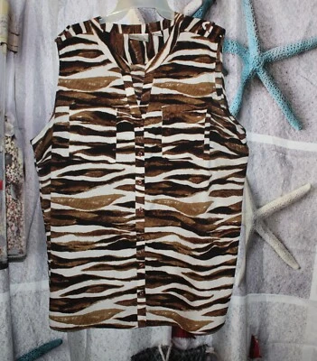 Kathy Che® Animal Print Sleeveless Button Front Blouse w/Pockets - Size 26/28W - Image 1 of 4