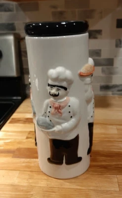 Vintage Pasta Spaghetti Lidded Canister Houston Harvest Chef Motif 13" Tall - Image 1 of 4