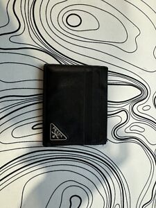 PRADA Saffiano Leather Card Wallet - Black - WATER DAMAGED