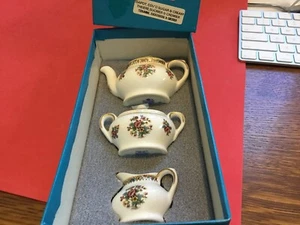 COALPORT FINE BONE CHINA MINIATURES MING ROSE TEAPOT/COV'D SUGAR/CREAMER 3PIECE - Picture 1 of 2