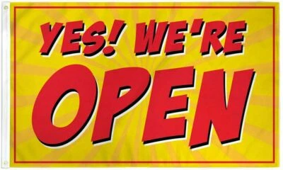YES! WE'RE OPEN Advertising Flag Banner Sign 3x5 ft Business Store Red 100D - Image 1 of 2