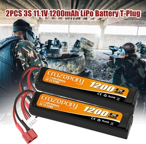 2X 11.1V 1200mAh 3S T-Plug Deans & JST XH Connector Airsoft Battery LiPo Battery - Picture 1 of 9