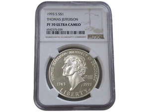 $1 1993 S THOMAS JEFFERSON SILVER COMMEMORATIVE PF 70 ULTRA CAMEO - Picture 1 of 2