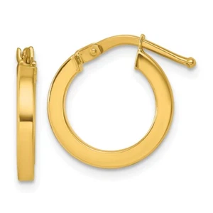 14k Yellow Gold Polished 2x14.5mm Square Tube Round Hoop Earrings Mother Gift - Picture 1 of 6
