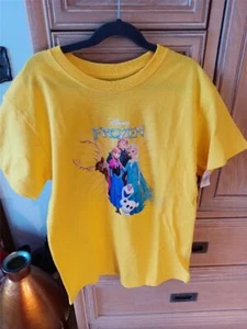 New Disney Frozen 10-12 L T shirt Top NWT Girls Yellow Sparkle Olaf Elsa Anna - Picture 1 of 10