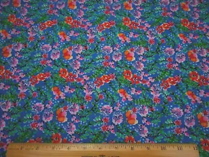 Quilt Fabric By Yard Pink Red Org Floral Green Leaves Dk Blue Premium Cotton #C - Picture 1 of 2