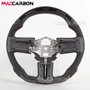 Volante LED de cuero perforado de fibra de carbono para Ford Mustang 2012-2014 - Imagen 1 de 16