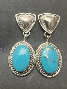 Pendientes ovalados azul turquesa Navajo Avin Joe poste de plata esterlina E3226 - Imagen 1 de 2