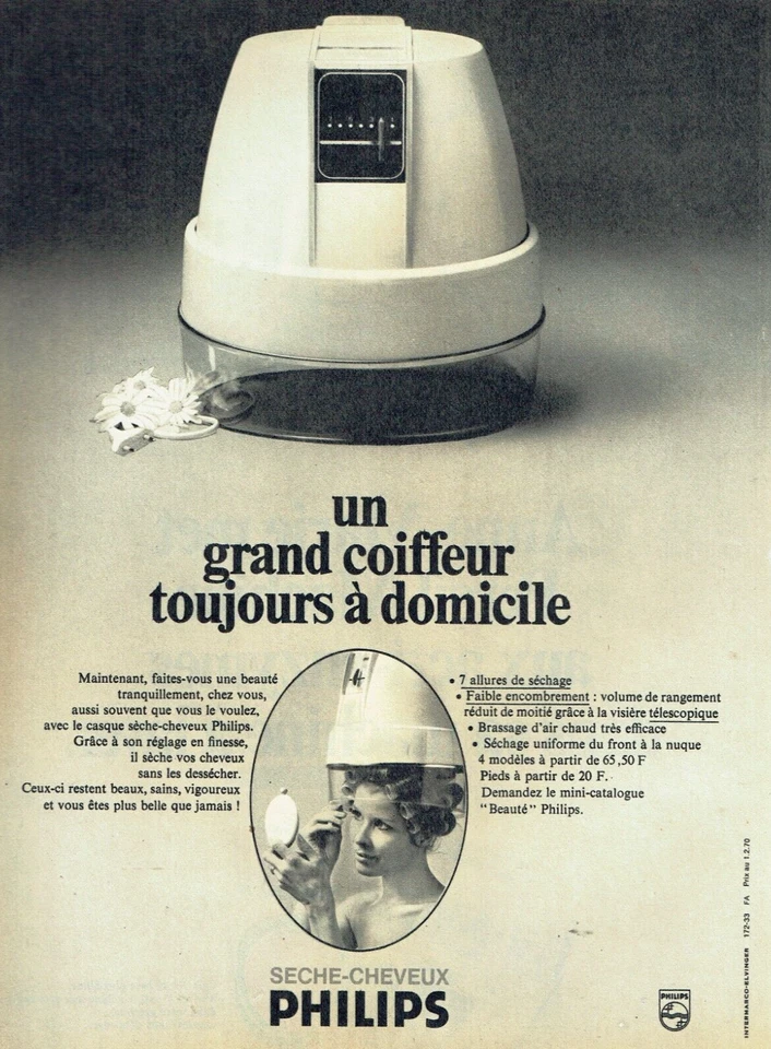 Publicité Advertising  0822  1970 casque sèche cheveux Philips coiffeur domicile - Photo 1/1