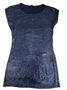 women T Shirt mini Dress short sleeve Sequin on front size S color blue - Picture 1 of 7