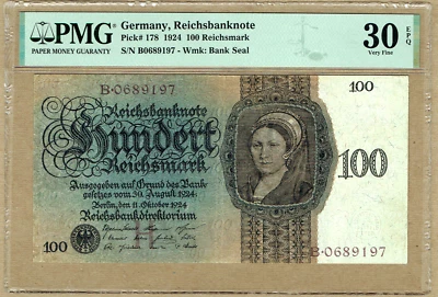 GERMANY REICHSBANK 11. 10. 1924 100 REICHMARK (PICK#178) PMG VF 30  EPQ - Image 1 of 2