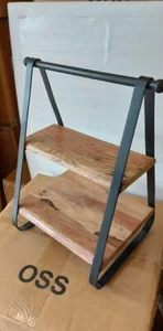 Mesa auxiliar estantería escalera decoración mango madera maciza metal negro con 2 estantes - Imagen 1 de 4