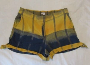 Pantalones Cortos Loft Ombre Amarillo y Azul Marino a Cuadros con Corbata Lateral Inferior Talla M - Imagen 1 de 3