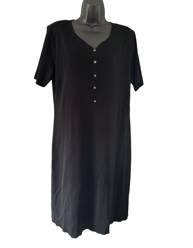 Exclusively Misook Size Large Womens V Neck Short Sleeve Black Midi Sheath Dress - Image 1 of 4