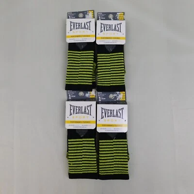 4 Pair Everlast Sport Boys Crew Socks - Size 3-9, Yellow-Black Stripe #4970 - Image 1 of 4